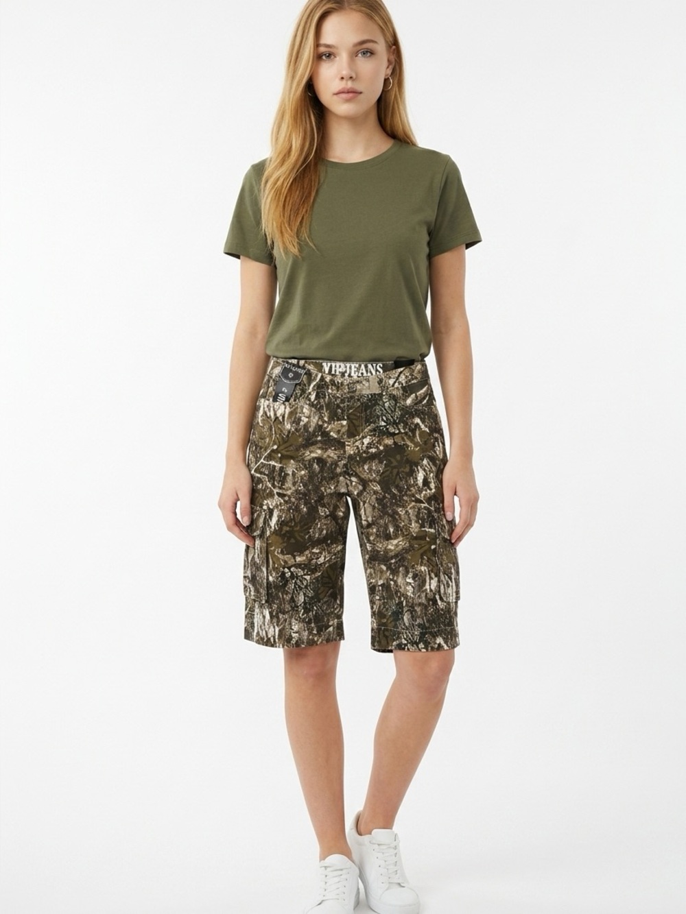 VIP Camouflage Denim Shorts in Green, Brown, White